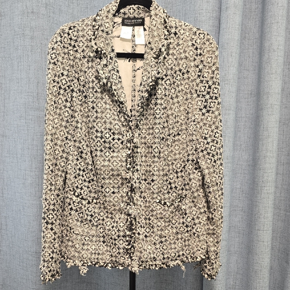 Jones New York Collection Women's Black &White‎ Textured Mesh Blazer Jacket 16